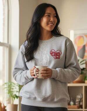 Better Together Self Love Club Embroidered Heart Gray Crewneck Sweatshirt Large